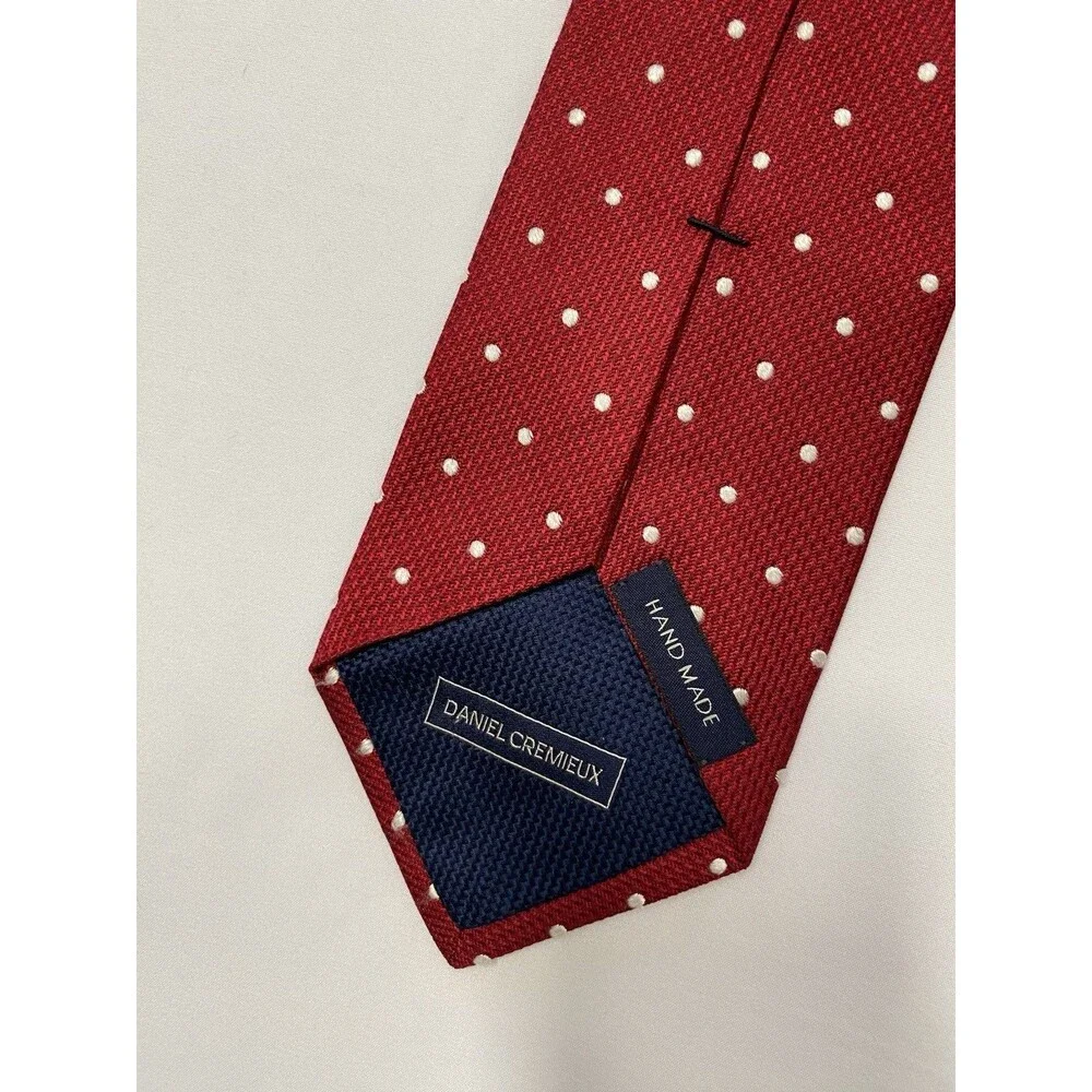Daniel Cremieux Silk Polka Dot Tie Burgundy Red White Handmade Luxury Necktie